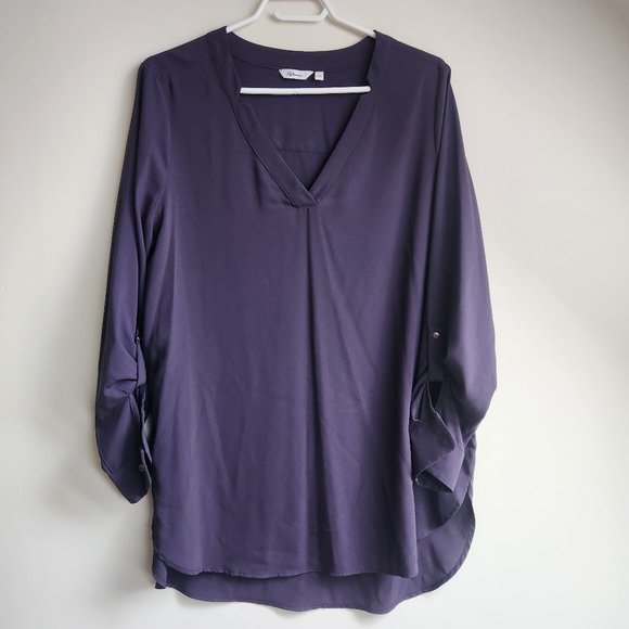Reitmans Tops - Reitmans Purple Long V-Neck Blouse with Adjustable Sleeves Size L
